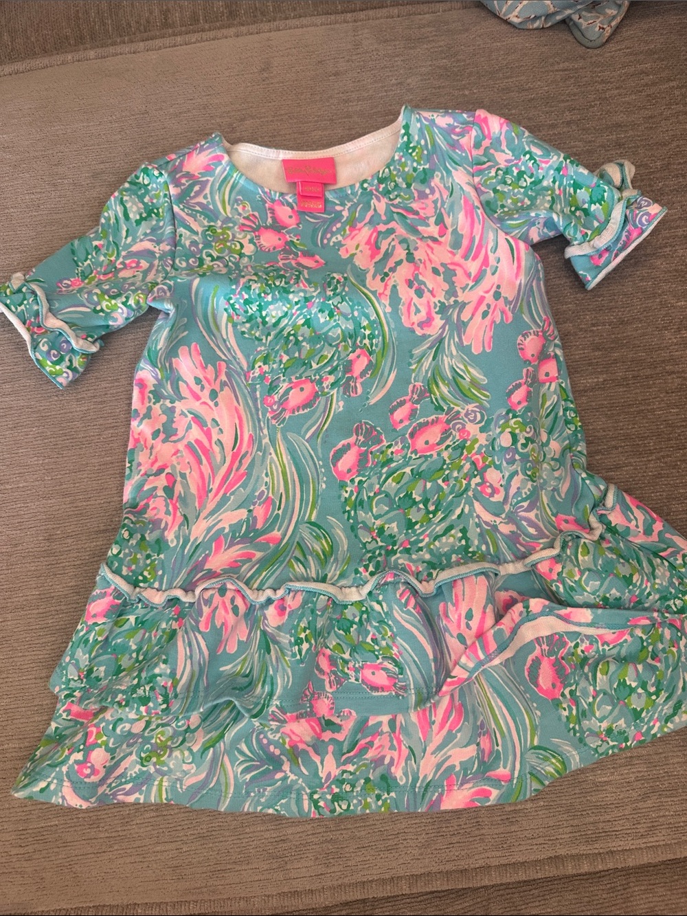 Lilly Pulitzer Girls Aqua, Pink & Green Swirl Print Dress